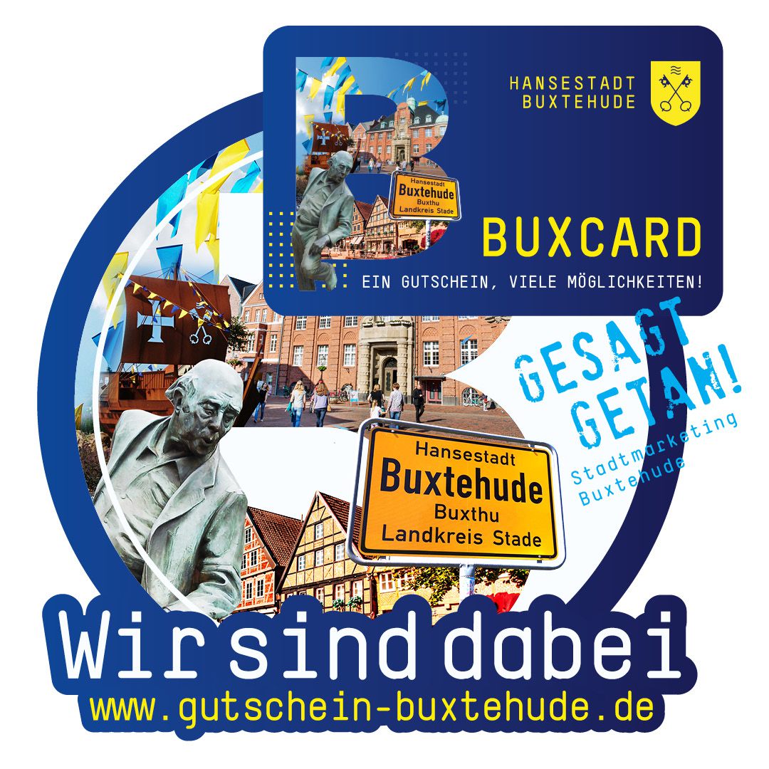 BUXCard Wir sind dabei, Aufkleber, Logo, rund