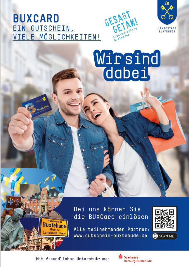 BUXCard-Poster Pärchen mit BUXCard, Wir sind dabei.