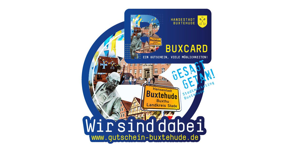 BUXCard Wir sind dabei, Aufkleber, Logo, rund