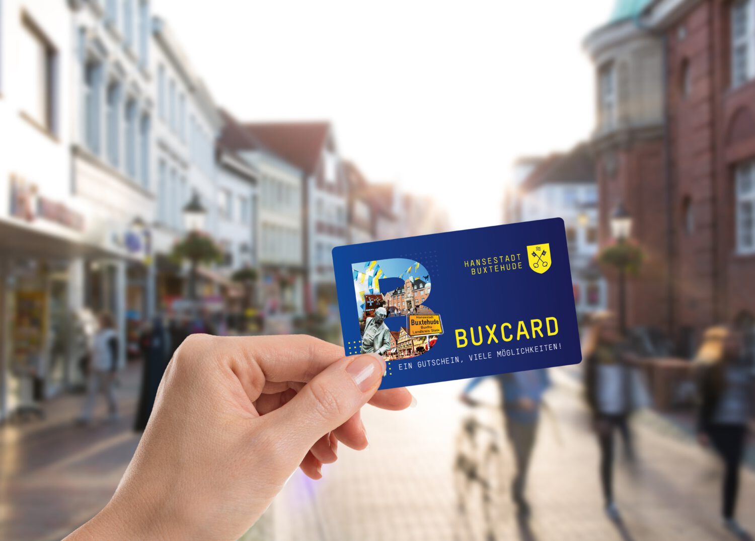BUXCard in der Hand, Lange Straße, Höhe Rathaus